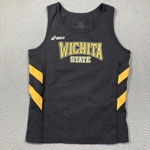 Wichita State Shockers Tank‎ Top Womens Large Asics Black NCAA Runner RUNS SMALL
